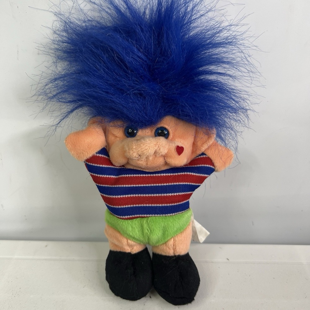 Pebble Troll Doll Blue Hair 9" Soft Beany Body Vintage 1998 Imperial‎ Rare w Tag